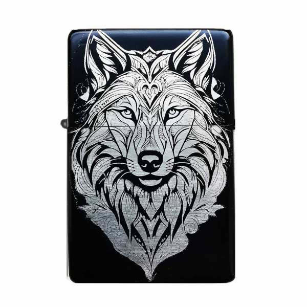 Wolf Tattoo Schädel Lineart Feuerzeug