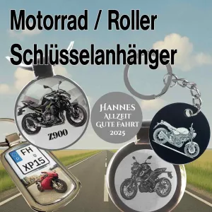 Schlüsselanhänger mit Motorrad Gravur