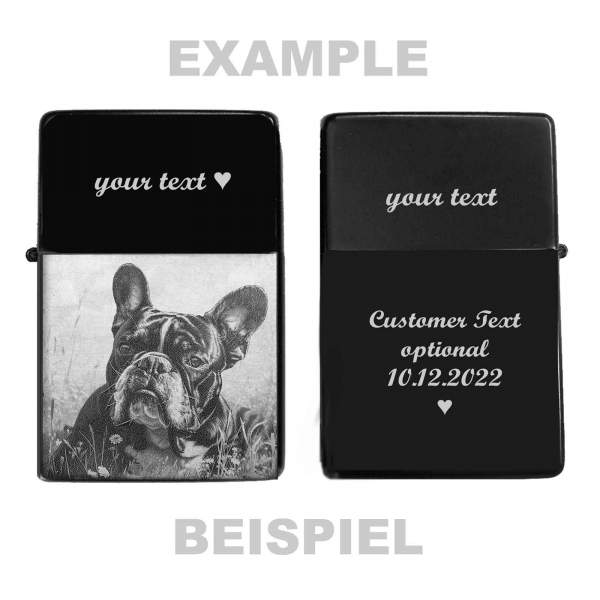 Feuerzeug Fotogeschenk mit eigenem Textgravur Hundefoto Geschenkidee