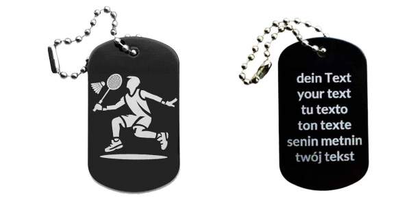 Badminton Schlüsselanhänger personalisierbar - Dogtag auch mit QR Code oder Foto