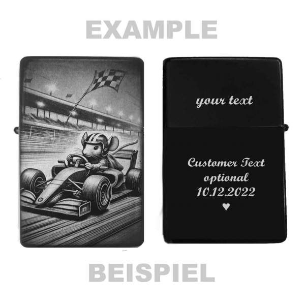 Feuerzeug Go-Kart-Maus Kartfahren Rennmaus– personalisierbar