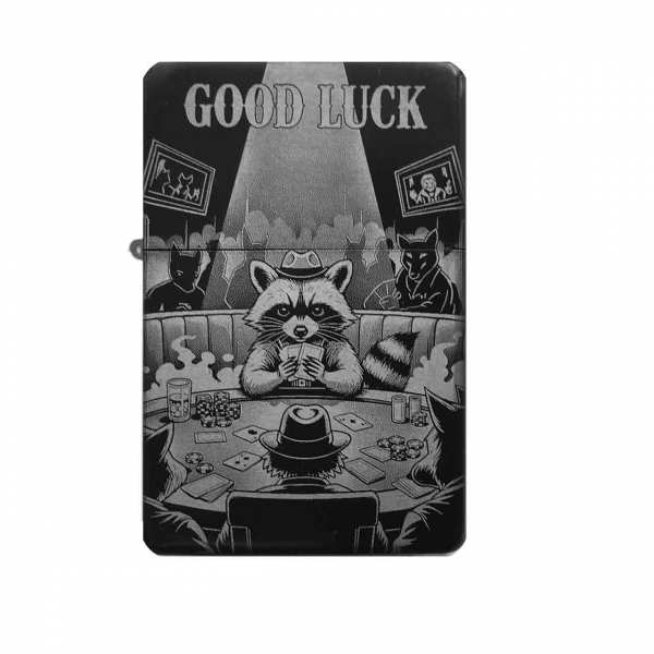 Poker Waschbär Feuerzeug mit Gravur | optional personalisiert | Shop-Fotogravur.de