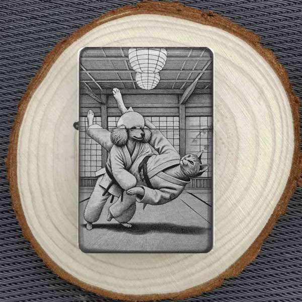 Feuerzeug Judo Pudel mit Katze – personalisierbar Fun Feuerzeug