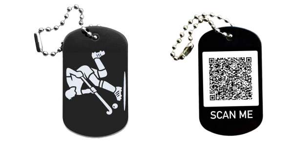 Feldhockey Schlüsselanhänger personalisierbar - Dogtag auch mit QR Code oder Foto