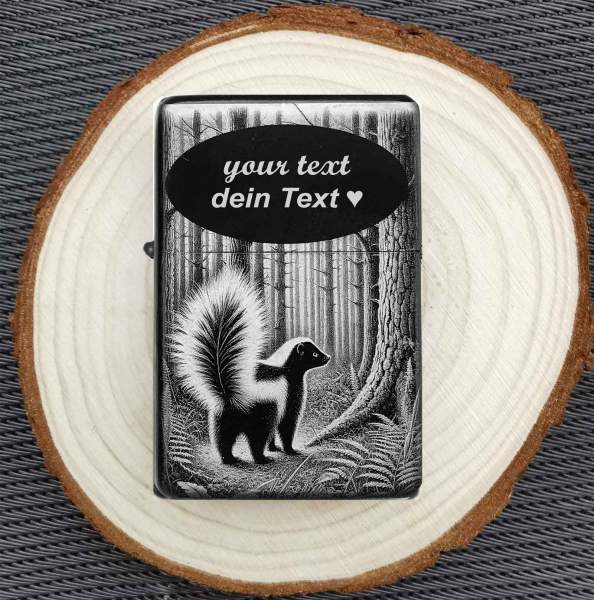 Skunk Feuerzeug mit Gravur Stinktier Illustration personalisiertes Geschenk