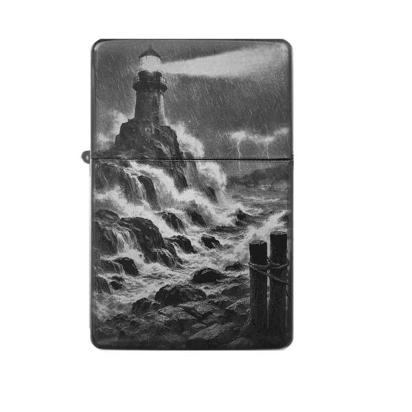 Leuchtturm in Brandung Feuerzeug mit Gravur | optional personalisiert | Shop-Fotogravur.de