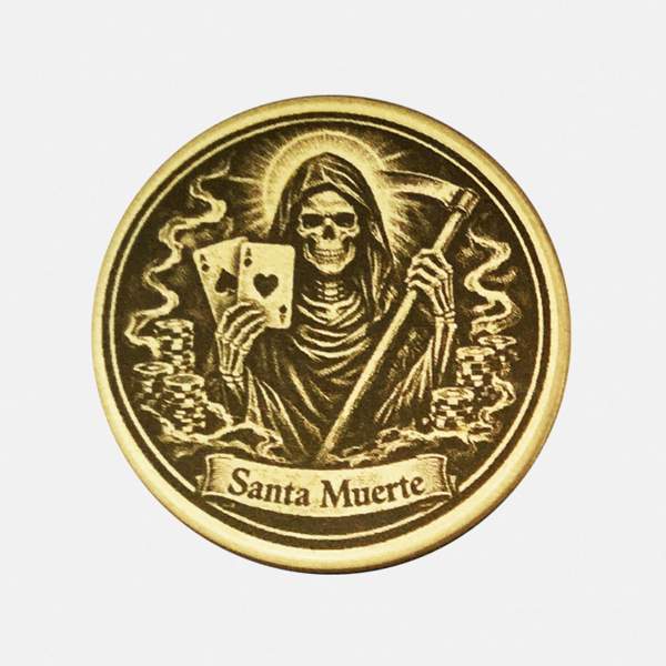 Personalisierte Messing-Münze – Santa Muerte Motiv – Textgravur inklusive – Foto/Logo optional
