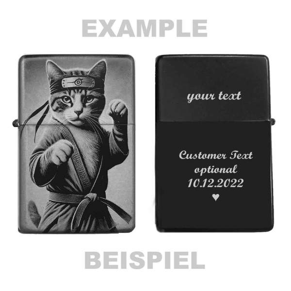 Ninja-Katzen-Feuerzeug mit individueller Gravur – Geschenk für Katzen- und Kampfkunstfans