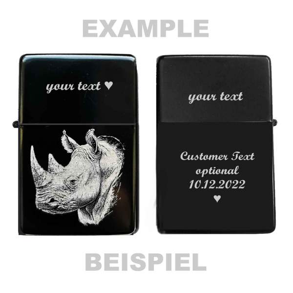 Nashorn Feuerzeug mit Gravur Nashornkopf Illustration personalisiertes Geschenk