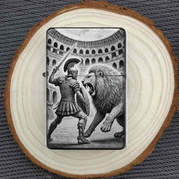 Feuerzeug Gladiator & Löwe – personalisierbar