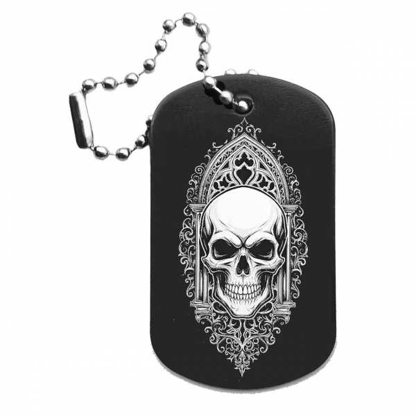 Totenkopf Dog Tag Anhänger mit Gravur | optional personalisiert | Shop-Fotogravur.de