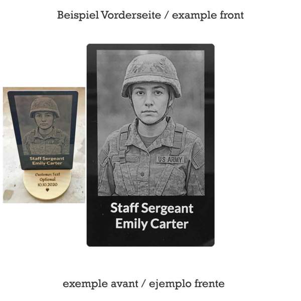Personalisierte Metallkarte Soldaten Geschenke – Foto & Text graviert, individuelles Armee-Andenken