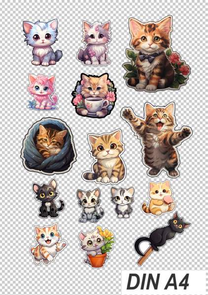 Hochwertige Katzen Sticker - 15 große schöne Folien-Aufkleber selbstklebend