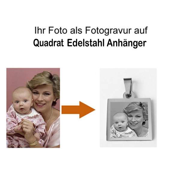 Fotogravur Schmuckanhänger Edelstahl Quadrat Beispiel