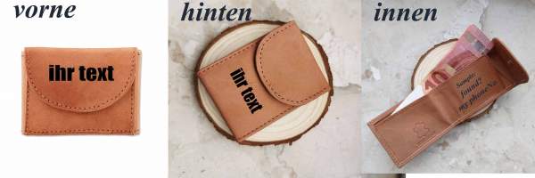 Mini Geldbörse mit Gravur Leder personalisiert Tillberg Geldscheine Münzfach