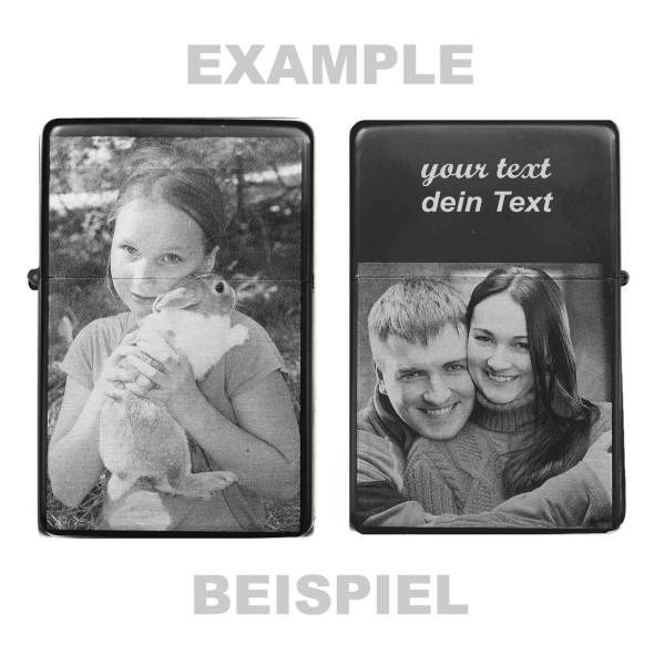 Personalisierbares Foto Feuerzeug mit optionaler Textgravur - Individuelles Benzinfeuerzeug