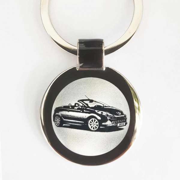 Peugeot 207cc dunkles Motiv Schlüsselanhänger personalisiert - original Fotogravur