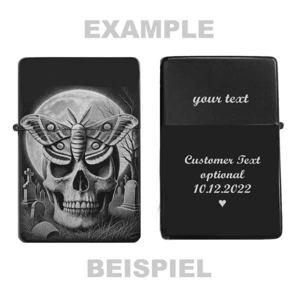 Feuerzeug Totenkopf Motte – personalisierbar