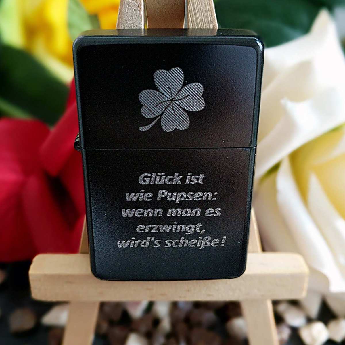 Gravur Feuerzeug Glück Sprüche und Redensarten Geschenkidee Pg