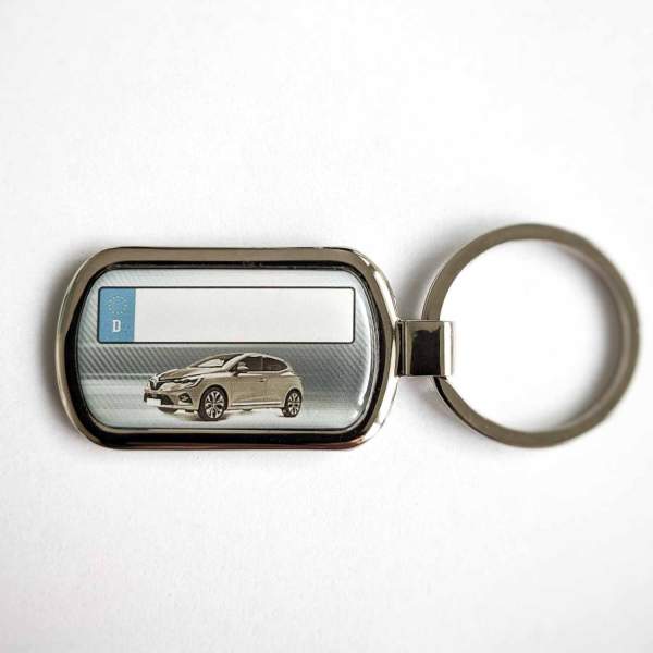 Clio Schlüsselanhänger mit Kennzeichen mit Gravur
