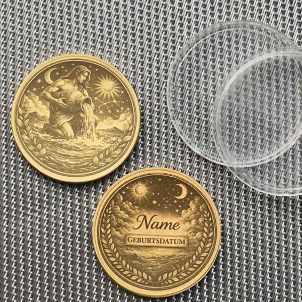 Personalisierte Sternzeichen Münze "Wassermann" | Wasserträger & Sterne | Messing