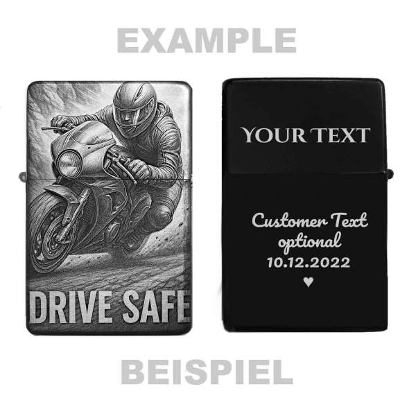 Motorrad Drive Safe Feuerzeug optional personalisiert