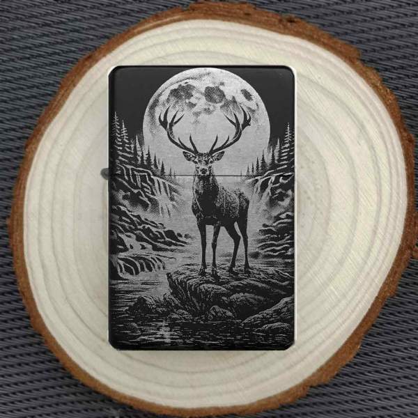 Feuerzeug Hirsch Vollmond personalisiert Textgravur inklusive – Foto/Logo optional