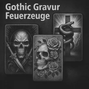 Gothic Feuerzeuge mit Gravur – Totenkopf, Dämon, Runen