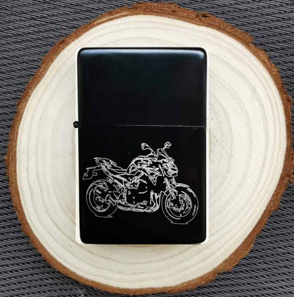 Stilisiertes Motorrad Feuerzeug mit Gravur Geschenkidee Motorradfahrer