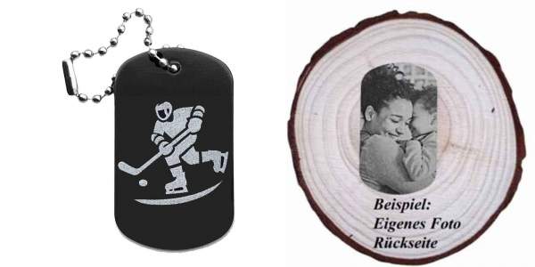 Eishockey Schlüsselanhänger personalisierbar - Dogtag auch mit QR Code oder Foto