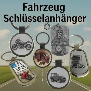 Schlüsselanhänger mit Fahrzeugen graviert