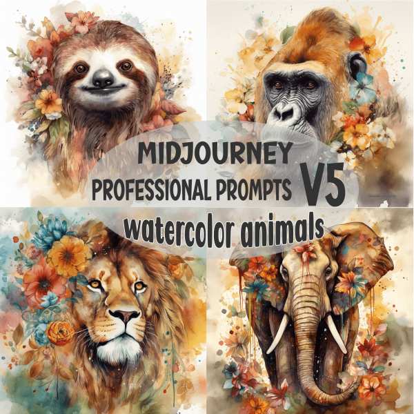Midjourney Prompt, Aquarell Tierbilder, professionelle KI Kunst, Sofort-Download