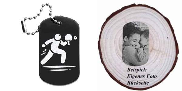 Tischtennis Schlüsselanhänger personalisierbar - Dogtag auch mit QR Code oder Foto