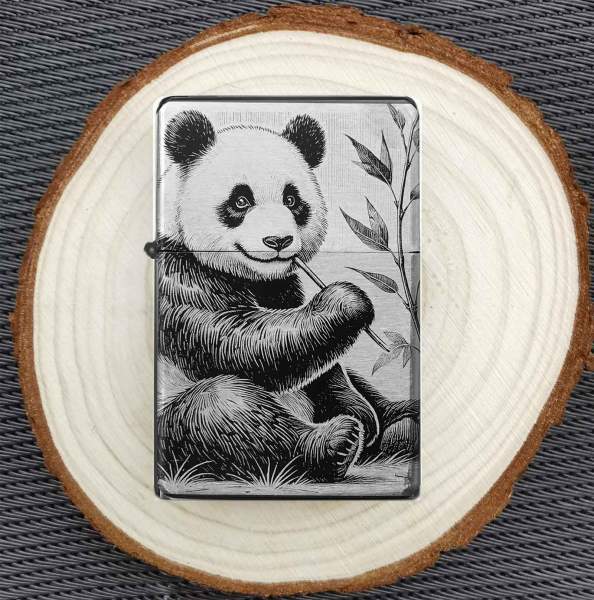 Panda Feuerzeug personalisierbar Pandabild Lineart opt. mit Textgravur
