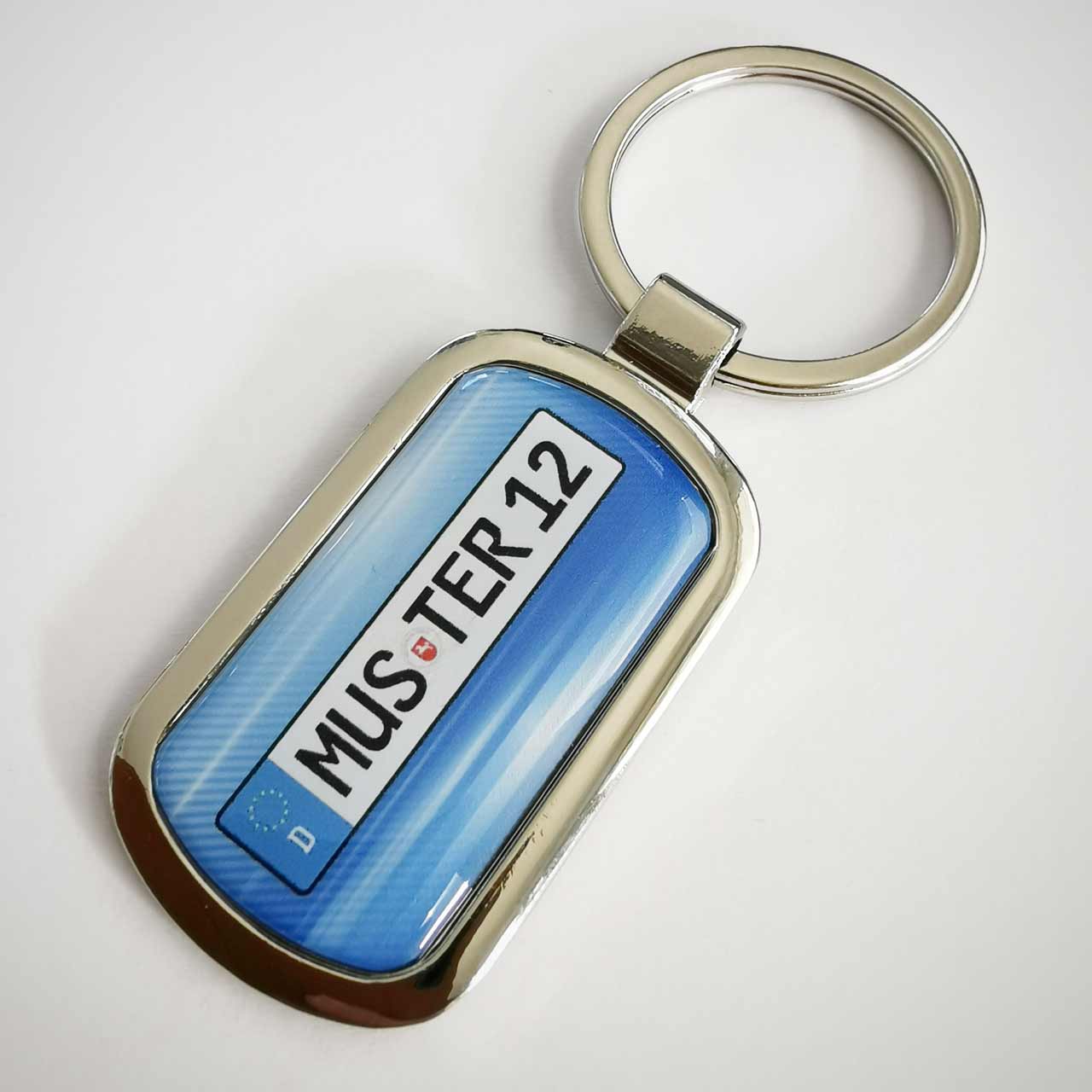Kennzeichen Schlüsselanhänger blau personalisiert DE / AT