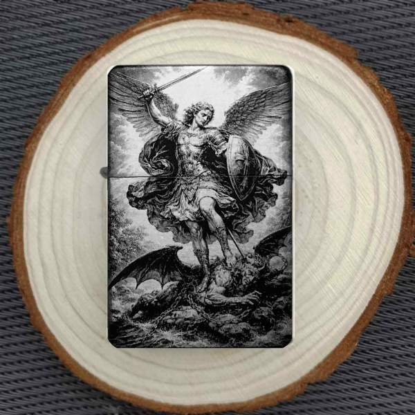Schutzpatron St. Michael Feuerzeug personalisierte Gravur Geschenkidee