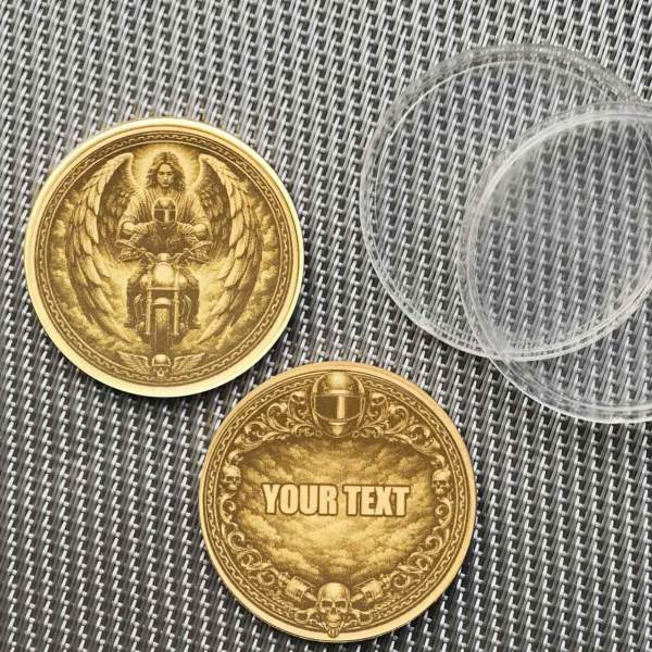 Beschermengel munt voor motorrijders  Gepersonaliseerde talisman