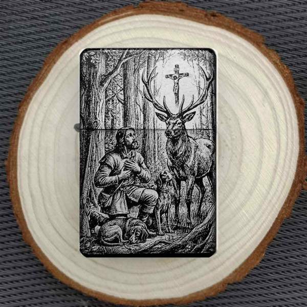 Feuerzeug St. Hubertus für Jäger Gravur optional Text oder Foto/Logo