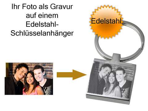 Edelstahl Quadrat Fotogravur Schlüsselanhänger personalisiert