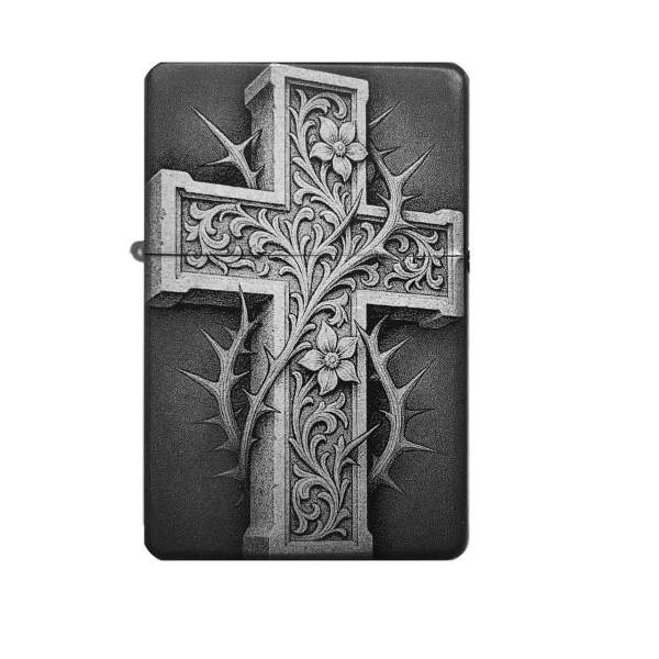 Kreuz mit Dornenranke Feuerzeug | optional personalisiert | Shop-Fotogravur.de