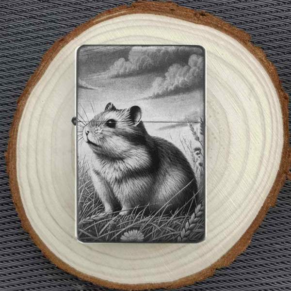 Feuerzeug Hamster auf der Wiese – personalisierbar