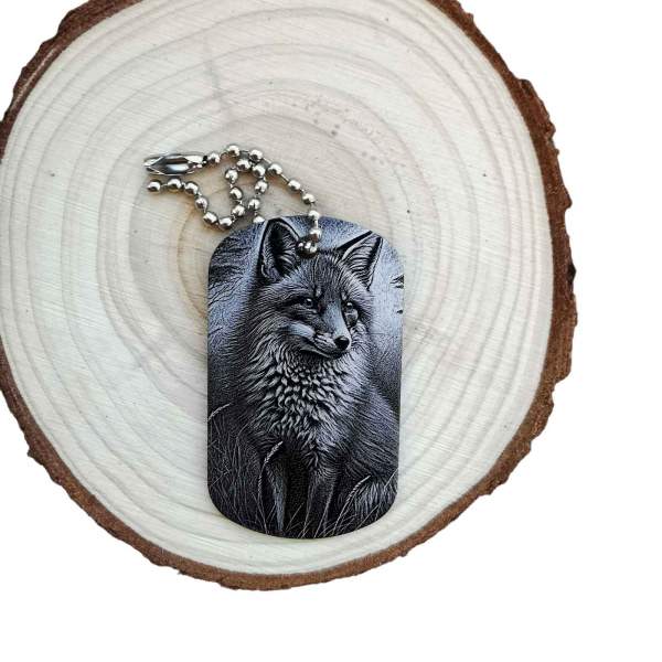 Fuchs Schlüsselanhänger schwarzer Alu Dogtag mit Gravur