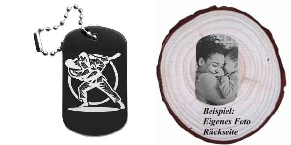 Judo Schlüsselanhänger personalisierbar - Dogtag auch mit QR Code oder Foto