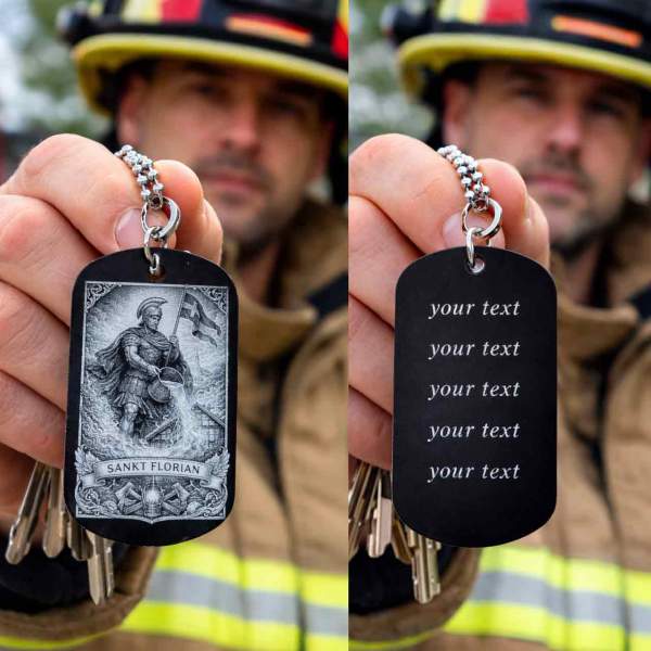 Sankt Florian Schlüsselanhänger personalisiert | Alu Dogtag Gravur