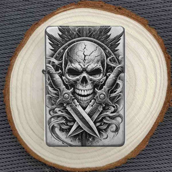 Feuerzeug Knife & Skull Totenkopf– personalisierbar