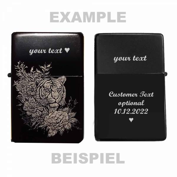Tijgeraansteker met eigen tekstgravure gepersonaliseerd cadeau