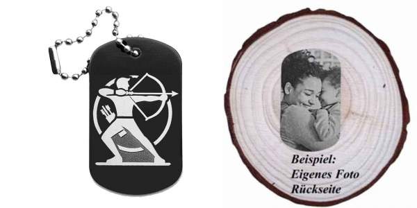 Bogenschiessen Schlüsselanhänger personalisierbar - Dogtag auch mit QR Code oder Foto