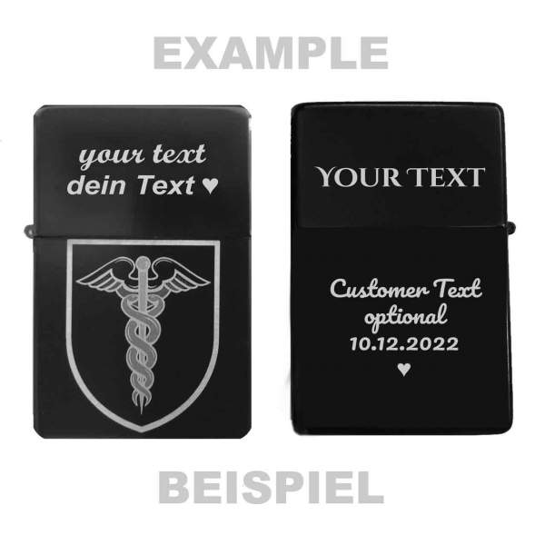 Arzt / Medicus Wappen Feuerzeug Aesculap mit persönlicher Textgravur