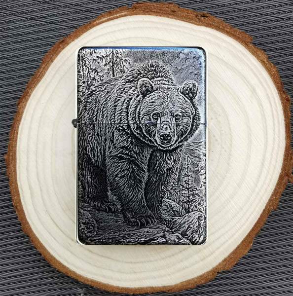 Bär Feuerzeug mit Gravur Tierbild Geschenkidee personalisiert Grizzly
