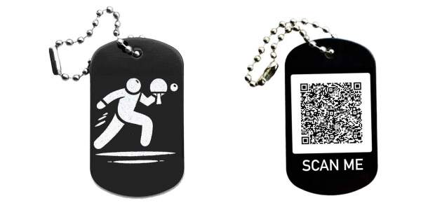 Tischtennis Schlüsselanhänger personalisierbar - Dogtag auch mit QR Code oder Foto